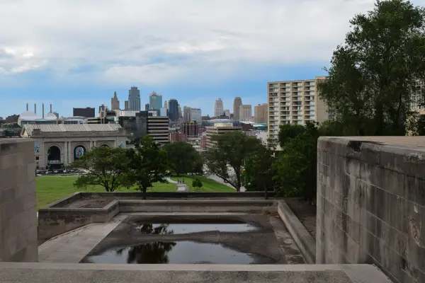 Kansas City skyline with Union Station, seen from the WWI Memorial